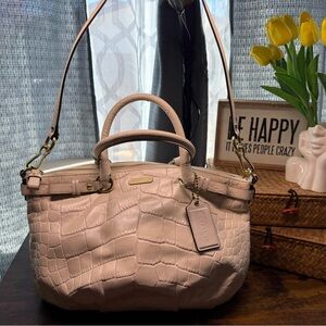 Coach Croc-Embossed Cream Satchel